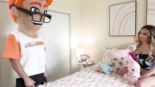 Aspen Woods' Blowjob Punishes Stepbro's Peepin', ends with Cum-on-Tits Glory!
