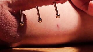 Metal Rod Inserted into Big Cock with Magnets for Kinky Fun