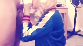 Harley Quinn Crossdresser Blowjob and Swallow
