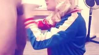 Harley Quinn Crossdresser Blowjob and Swallow