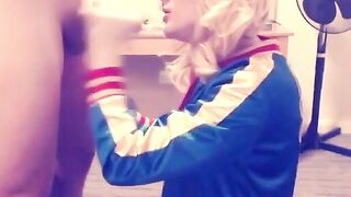 Harley Quinn Crossdresser Blowjob and Swallow