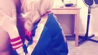 Harley Quinn Crossdresser Blowjob and Swallow