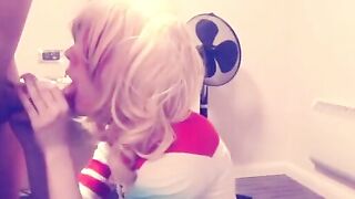 Harley Quinn Crossdresser Blowjob and Swallow