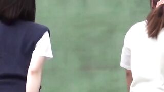 Japanese teen schoolgirls play and pee together outdoors