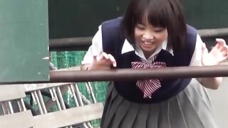 Japanese teen schoolgirls play and pee together outdoors