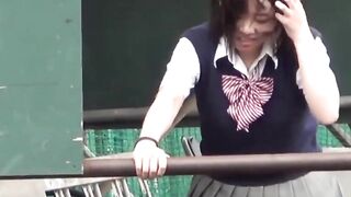 Japanese teen schoolgirls play and pee together outdoors