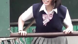 Japanese teen schoolgirls play and pee together outdoors