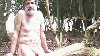 Bearded Daddy Strips Outdoors