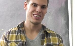 Guy takes out his cock ifo his busty tattooed trans teacher