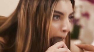 Petite teen stepdaughter sucks and rides stepdads big cock