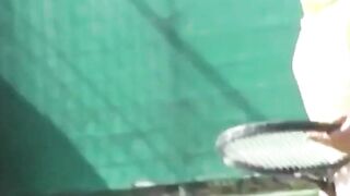 Voyeur films two tennis babes dressing after a sweaty match