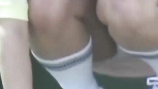 Voyeur films two tennis babes dressing after a sweaty match