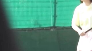 Voyeur films two tennis babes dressing after a sweaty match