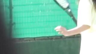 Voyeur films two tennis babes dressing after a sweaty match