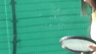 Voyeur films two tennis babes dressing after a sweaty match
