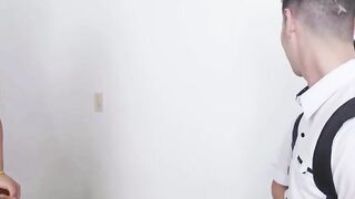 MILF and schoolgirl smash youthful white boy with huge dick.