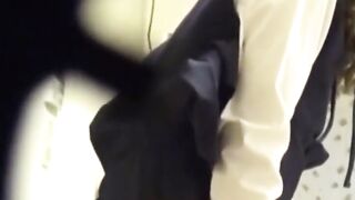 Japanese girl grinds pussy frantically on a kitchen chair