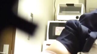 Japanese girl grinds pussy frantically on a kitchen chair