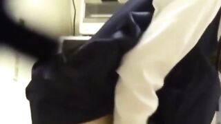 Japanese girl grinds pussy frantically on a kitchen chair