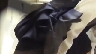 Japanese girl grinds pussy frantically on a kitchen chair