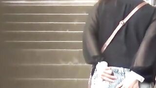 Japanese lady soaks panties after public piss release