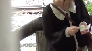 Japanese lady soaks panties after public piss release