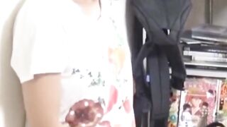 Solo Japanese hottie caught fingering tight pussy for fun