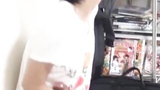 Solo Japanese hottie caught fingering tight pussy for fun