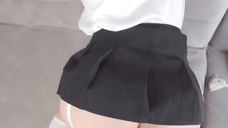 Schoolgirl surprises boypal with hot fellatio after classes, porn style.
