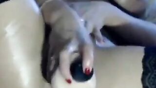 Blonde Russian in Stockings Plays with Dildo on Webcam