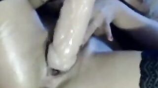 Blonde Russian in Stockings Plays with Dildo on Webcam