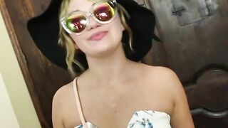 Freckled blonde fucktoy milks for first time on camera