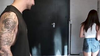 Massaging then fucking busty Latina after showing her the new apartment