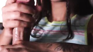 Amateur black-haired surprise neighbors with super scorching grease hj - scorching