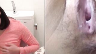 Asian gal pauses shopping to finger herself to squirt