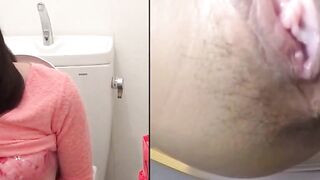 Asian gal pauses shopping to finger herself to squirt