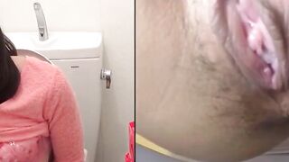 Asian gal pauses shopping to finger herself to squirt
