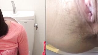 Asian gal pauses shopping to finger herself to squirt