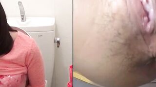 Asian gal pauses shopping to finger herself to squirt