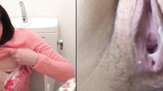 Asian gal pauses shopping to finger herself to squirt