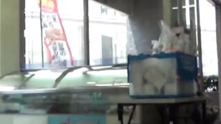 Camera watches Japanese ladies pee in a cramped restroom