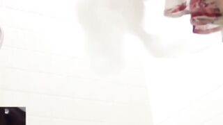 Camera watches Japanese ladies pee in a cramped restroom