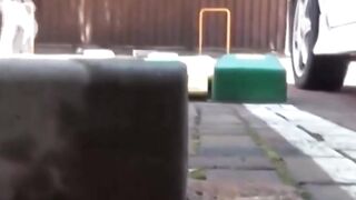 Voyeur cam catches Asian hottie pissing beside a car