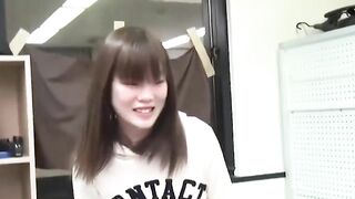 Japanese cutie fills the container with her yellow warm pee