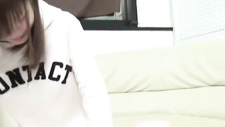 Japanese cutie fills the container with her yellow warm pee