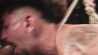 Wyld Ryder in a full rope suspension and Brogan goes to town with the flogger