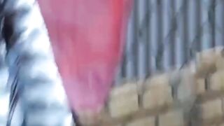 Slim college Japanese filmed by a voyeur pissing outside