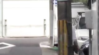 Slim college Japanese filmed by a voyeur pissing outside