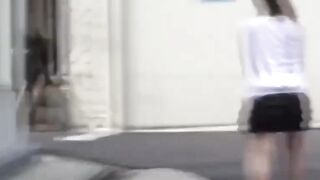 Slim college Japanese filmed by a voyeur pissing outside