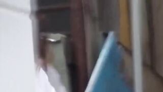 Slim college Japanese filmed by a voyeur pissing outside